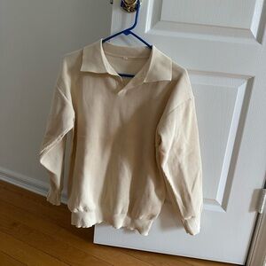Cream Long Sleeve Collared Sweater